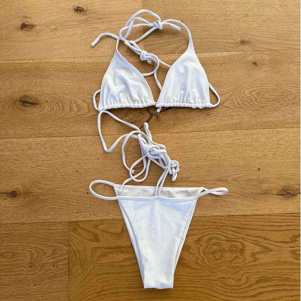 Bamba Swim - Sol Triangle Halter Bikini Top & Sol Bikini Bottoms in White & Gold